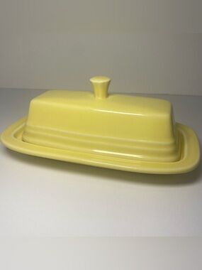 HLC Fiesta Yellow Butter Dish Lid Plate USA Vintage Homer Laughllin Fiestaware